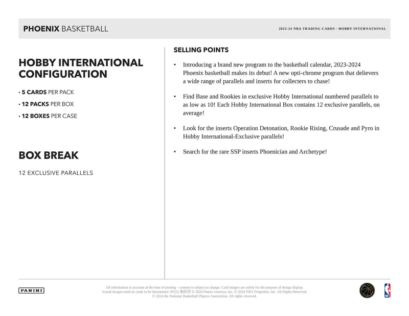 Panini Phoenix NBA Basketball 2023/24 - International Hobby Box
