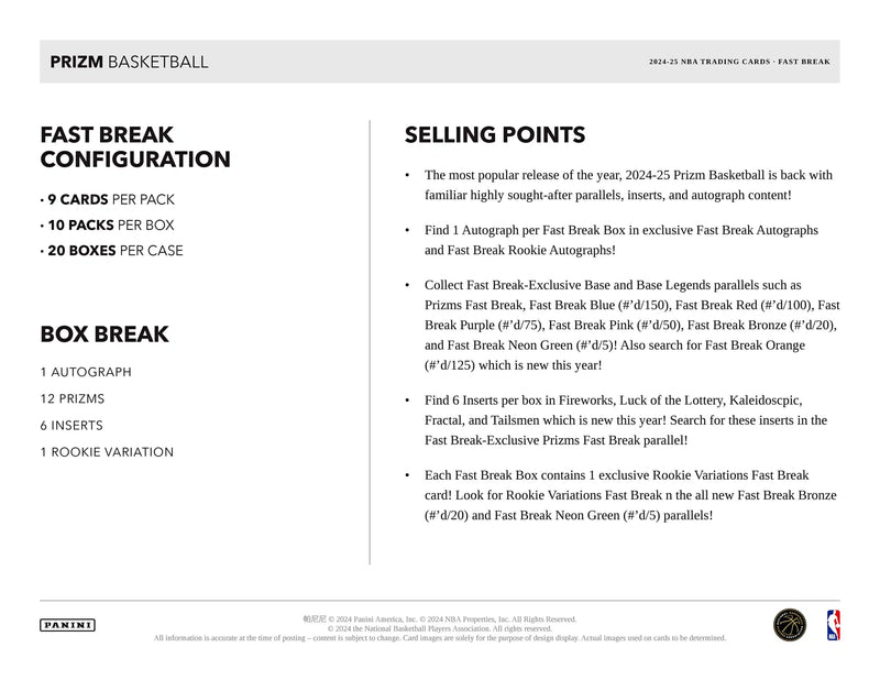 Panini Prizm NBA Basketball 2024/25 - Fast Break Box