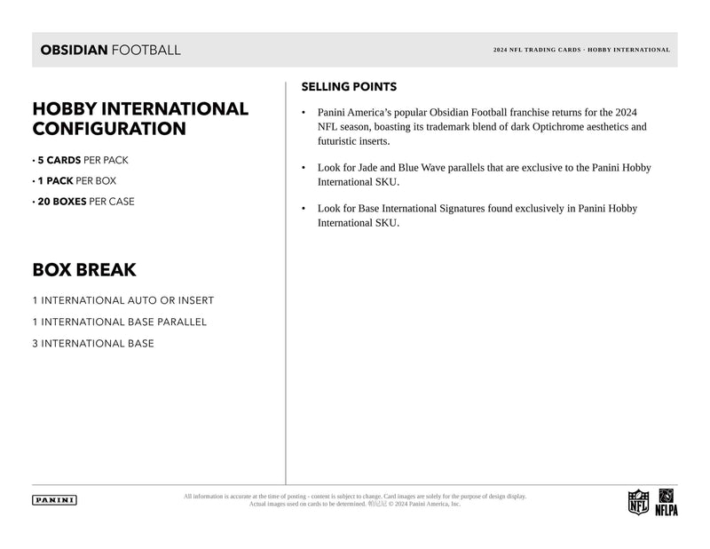 Panini Obsidian NFL Football 2024 - International Hobby Box