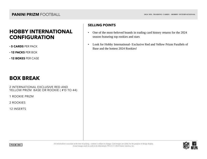 Panini Prizm NFL Football 2024 - International Hobby Box