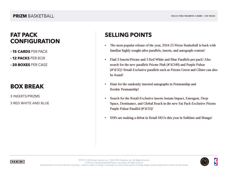 Panini Prizm NBA Basketball 2024/25 - Fat Pack Display