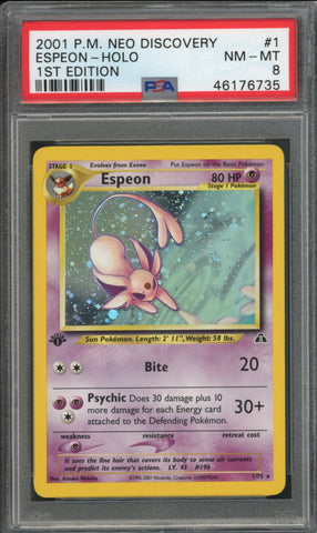 Espeon [1st Edition] #1 PSA 8 [Neo Discovery]
