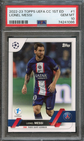 Lionel Messi #1 PSA 10 [2022-23 Topps UEFA Club Competitions 1st Edition]