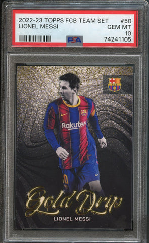 Lionel Messi #50 Gold Drip PSA 10 [2022-23 Topps FC Barcelona Team Set]