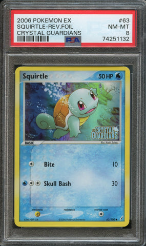 Squirtle [Reverse Holo] #63 PSA 8 [Crystal Guardian]