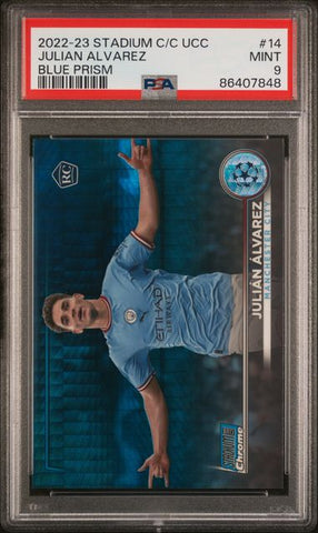 Julian Alvarez #14 Blue Prism PSA 9 [2022-23 Topps Stadium Club Chrome Uefa Club Competitions]