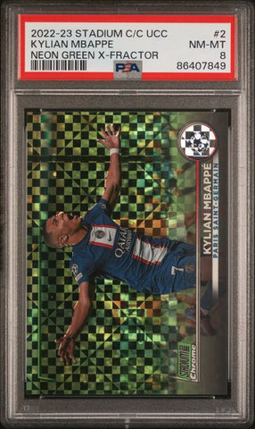 Kylian Mbappe #2 Neon Green X-Fractor PSA 8 [2022-23 Topps Chrome Uefa Club Competitions]