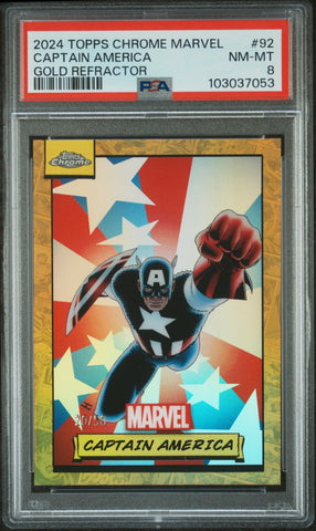 Captain America [Gold Refractor] #92 20/50 PSA 8 [Topps Chrome Marvel 2024]