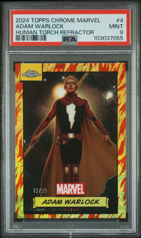 Adam Warlock [Human Torch Refractor] #4 12/39 PSA 9 [Topps Chrome Marvel 2024]