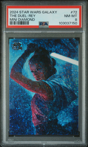 The Duel: Rey [Mini Diamond] #72 PSA 8 [Topps Chrome Star Wars Galaxy 2024]