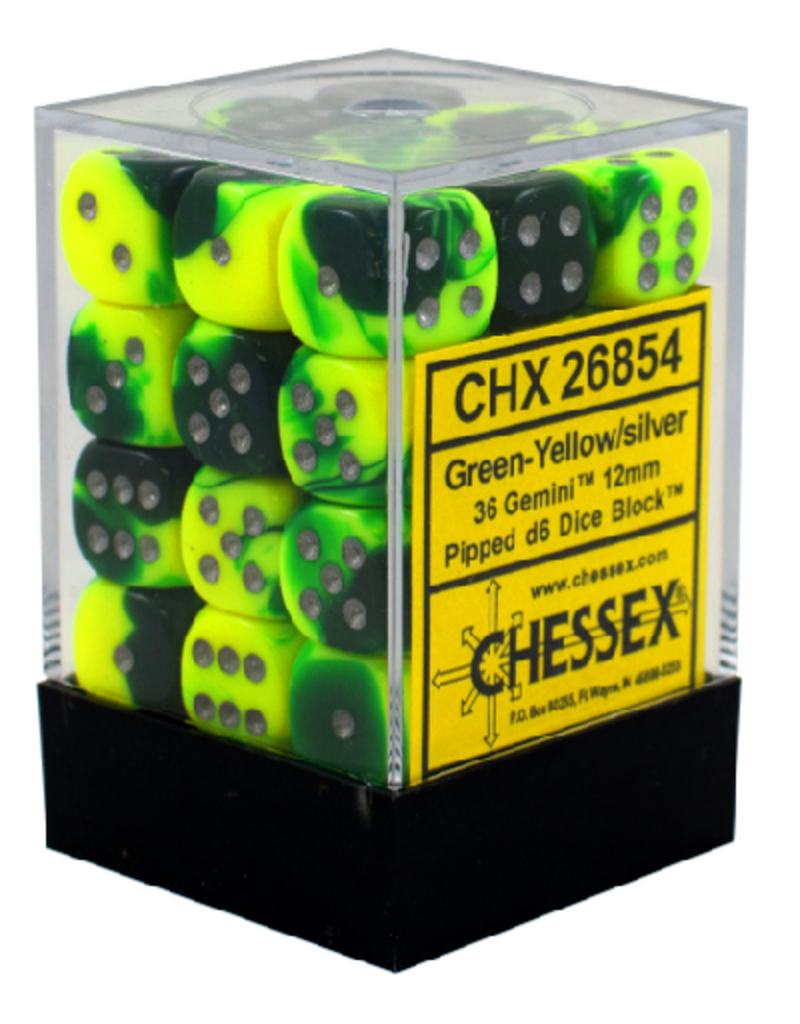 Gemini™ – 12mm d6 Green-Yellow w/silver Dice Block™