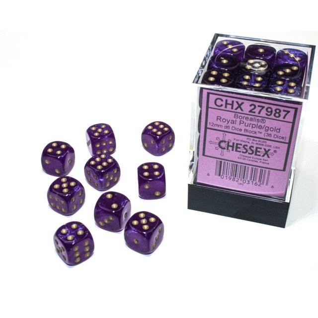 Borealis™ - 12mm d6 Royal purple/gold Luminary Dice Block