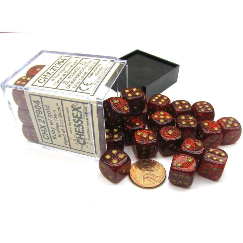 Glitter™ – 12mm d6 Ruby/gold Dice Block™