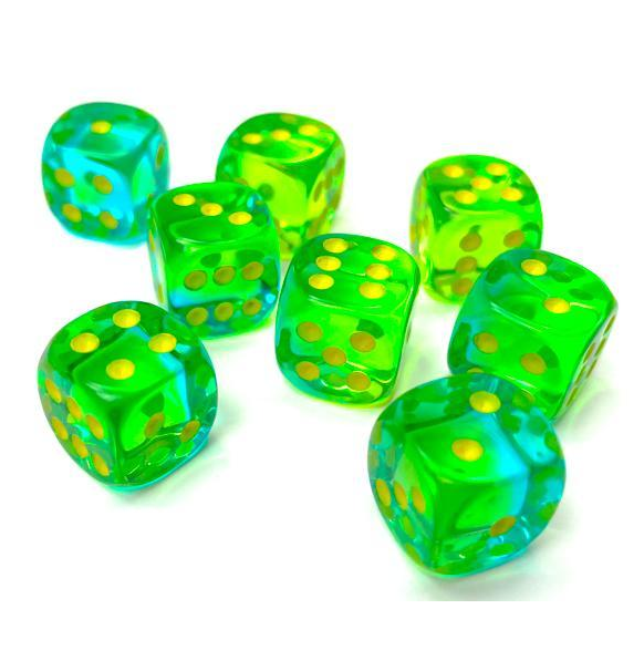 Gemini™ - 12mm d6 Translucent Green-Teal/yellow Dice Block indhold