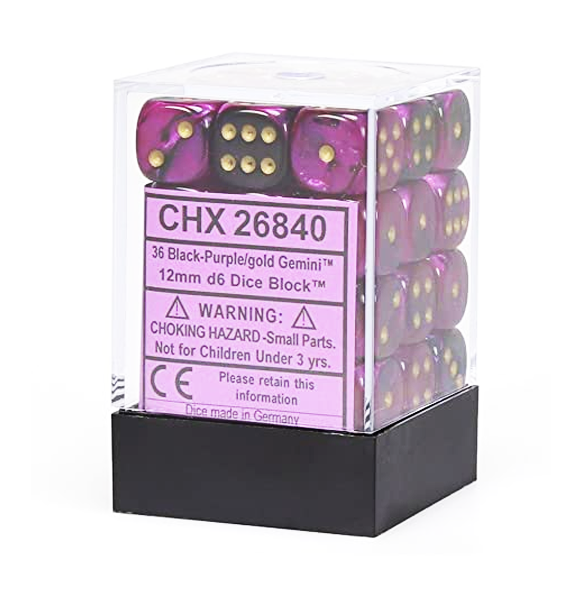 Gemini™ - 12mm d6 Black-Purple w/gold Dice Block