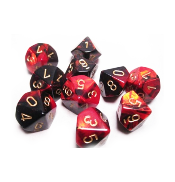 Gemini™ – Set of 10 d10 Black-Red w/gold