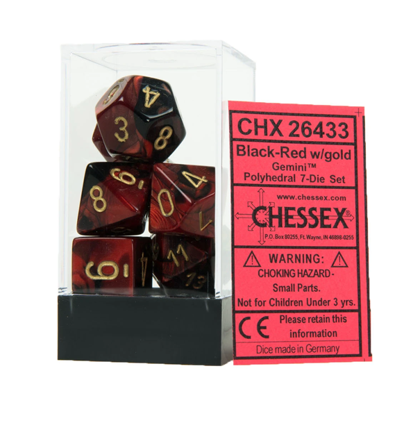 Gemini™ – Polyhedral Black-Red w/gold 7-Die Set forside