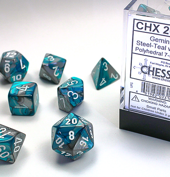 Gemini™ – Polyhedral Steel-Teal w/white 7-Die Set