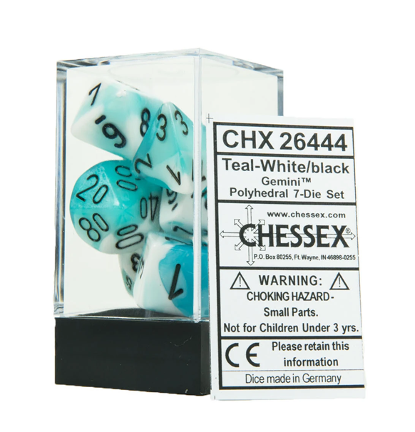 Gemini™ – Polyhedral Teal-White w/black 7-Die Set