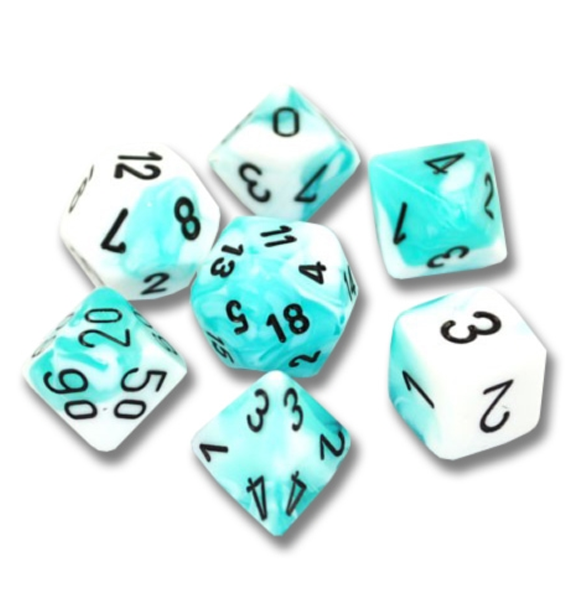 Gemini™ – Polyhedral Teal-White w/black 7-Die Set