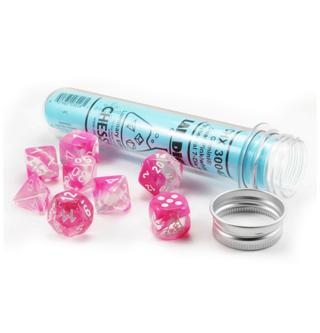 Lab Dice - Gemini™ Polyhedral Clear-Pink w/white 7-Die Set