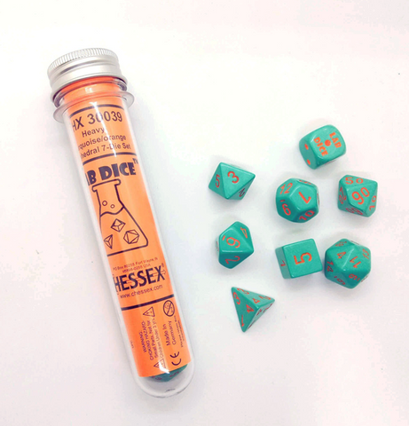 Lab Dice - Heavy Polyhedral Turquoise w/orange 7-Die Set