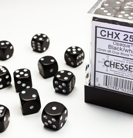 Opaque – 12mm d6 Black w/white Dice Block forside