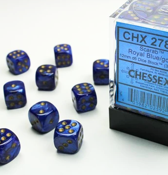 Scarab™ - 12mm d6 Royal Blue w/gold Dice Block