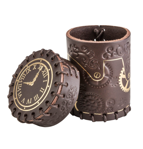 Dice Cup: Steampunk - Brown & Golden Leather