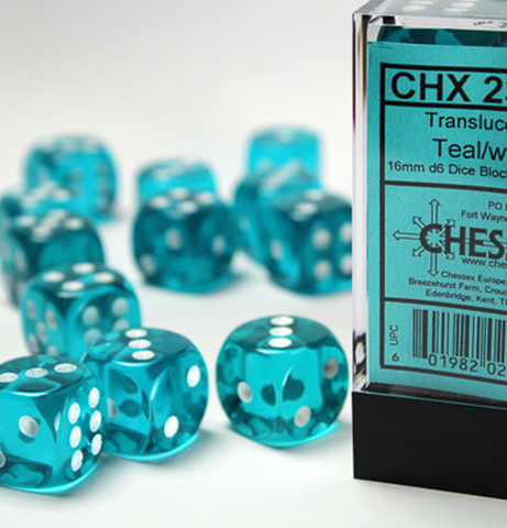 Translucent – 16mm d6 Teal w/white Dice Block™